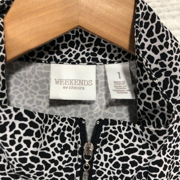 Chico's Weekends Women's Size 1 Full Zipper Sleeveless Vest Black and White - Picture 5 of 10